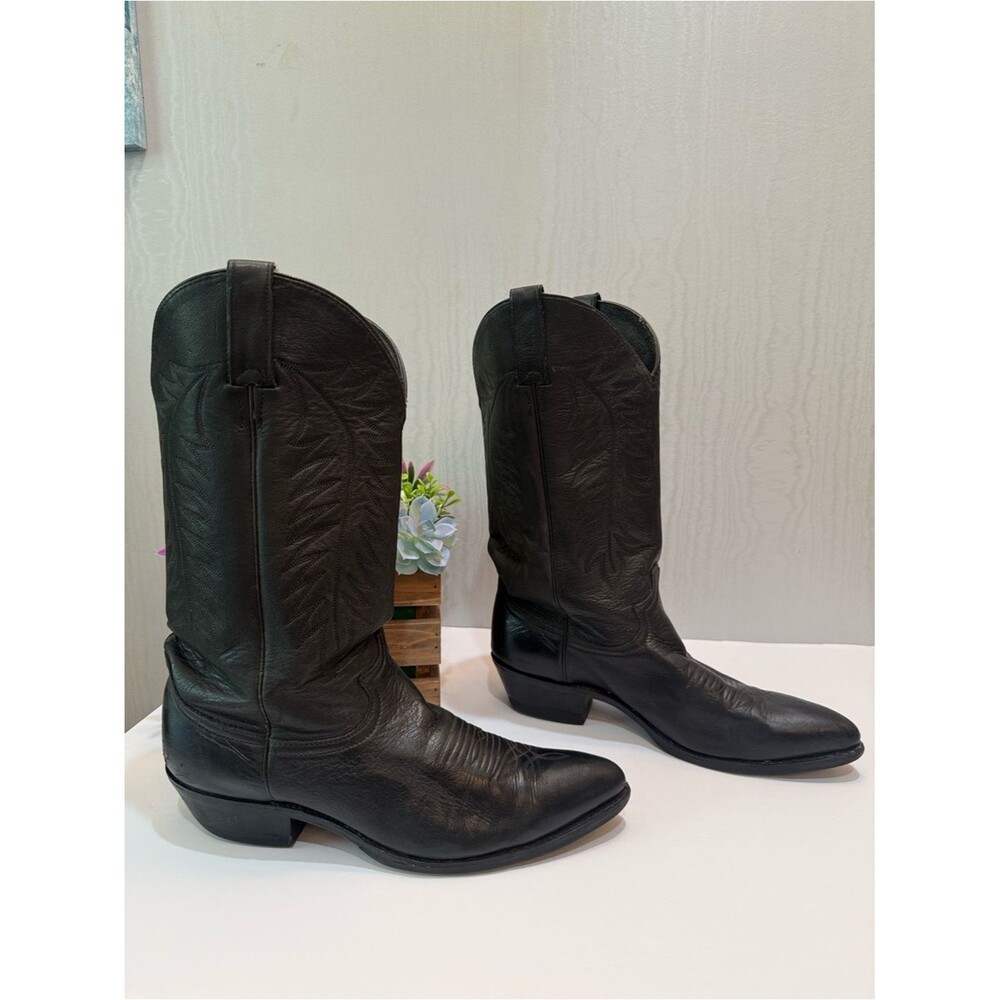 Vintage Justin Diamond J Western Cowboy Rodeo Boots Black Leather Men’s Sz 9.5 D